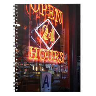 Caderno Espiral Abrir Fotografia NYC - Sinal de Jantar Neon 24 Hor