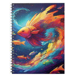 Caderno Espiral Abstract art with fish in space
