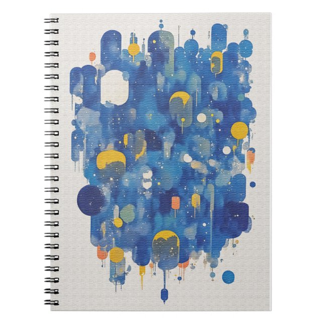 Caderno Espiral Abstract Blue Gold Raindrops Watercolor Splatter (Frente)