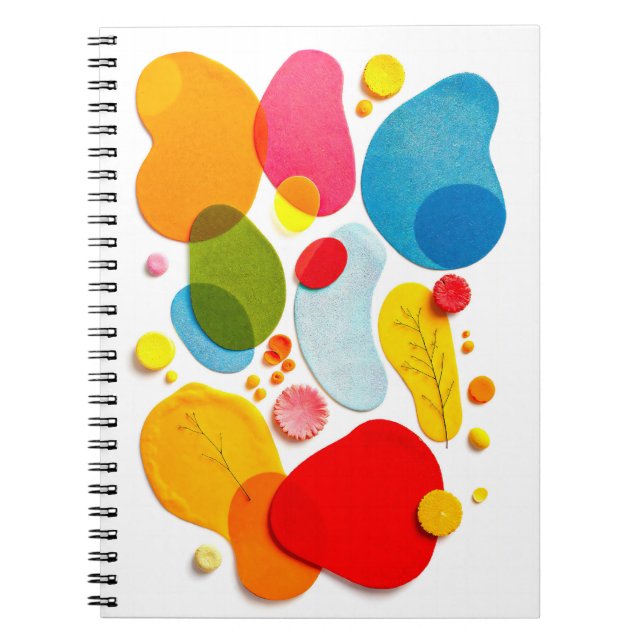 Caderno Espiral Abstract Colorful Organic Shapes Botanical Collage (Frente)