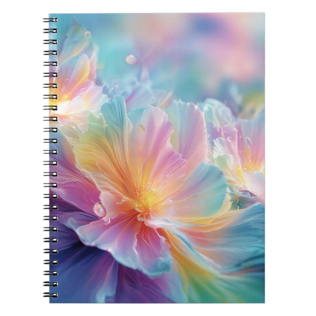 Caderno Espiral Abstract cosmic floral explosion in pastel (Frente)