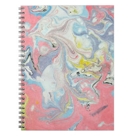Caderno Espiral Abstract Ebru Water Marbling Pastel Heart Shaped