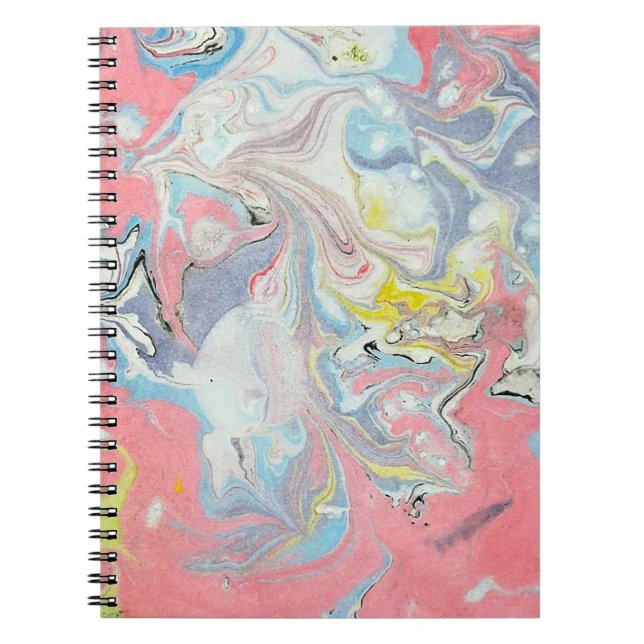 Caderno Espiral Abstract Ebru Water Marbling Pastel Heart Shaped (Frente)