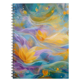 Caderno Espiral Abstract Golden Lotus Floating Flowers