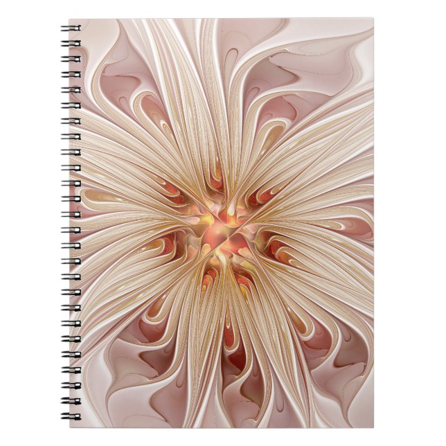 Caderno Espiral Abstract Modern Peach Pastel Flower Fractal Art (Frente)