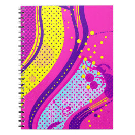 Caderno Espiral Abstract Pink Yellow Pop Art Pattern 
