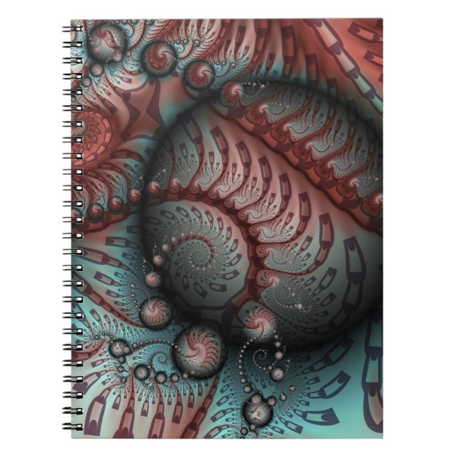 Caderno Espiral Abstract Vivid Fantasy Fractal Art Brown Blue (Frente)