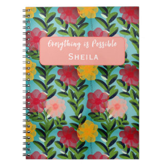 Caderno Espiral Abstract Watercolour Florals Notebook Blue