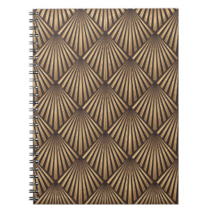 Caderno Espiral Abstrato Art Deco: Elegância Dourada.