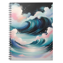 Caderno Espiral Abstrato arte com ondas oceânicas