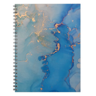 Caderno Espiral Abstrato azul-mármore com ouro brilhante