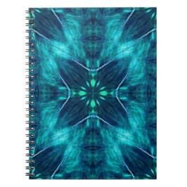 Caderno Espiral Abstrato Bloom Aqua e Blue Fractal Design