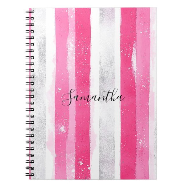 Caderno Espiral Abstrato Branco-Rosa-Cinza (Frente)