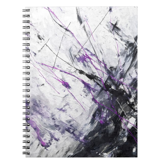 Caderno Espiral Abstrato branco roxo elétrico (Frente)