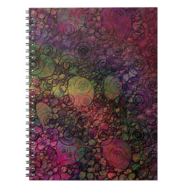 Caderno Espiral Abstrato Colorido com Círculos Pretos e Grunge