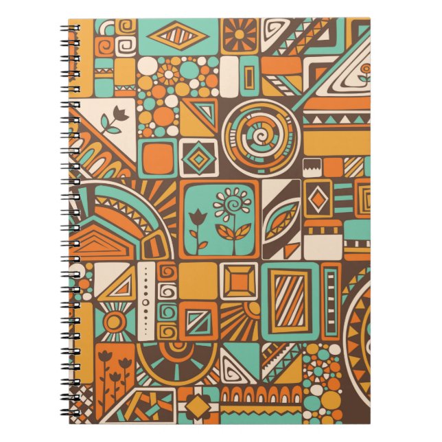 Caderno Espiral Abstrato com elementos geométricos. (Frente)