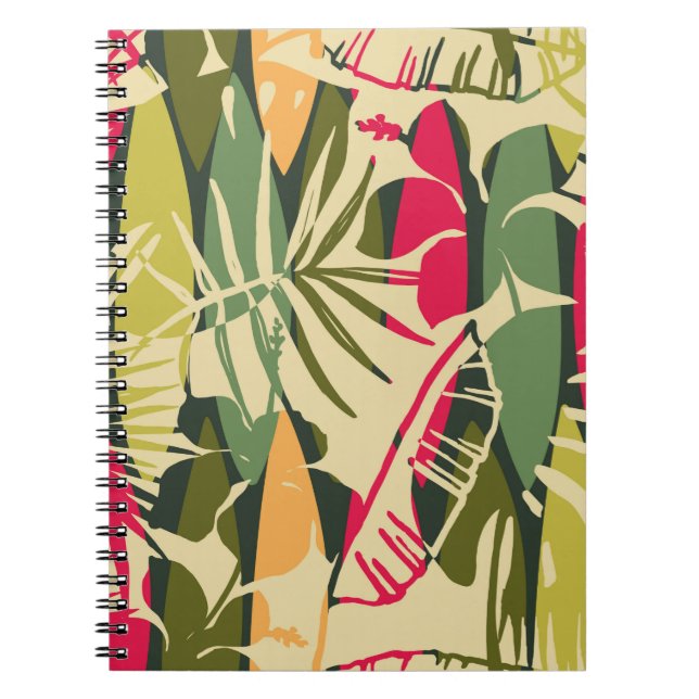 Caderno Espiral Abstrato com folhas tropicais. Ha (Frente)