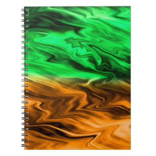 Caderno Espiral Abstrato com manchas indefinidas em verde laranja