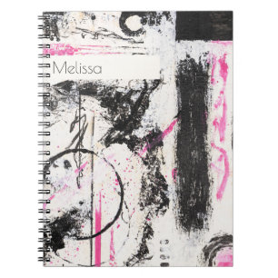 Caderno Espiral Abstrato cor-de-rosa e preto expressivo moderno pi