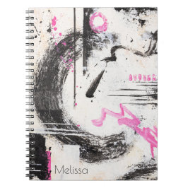 Caderno Espiral Abstrato cor-de-rosa e preto expressivo moderno pi