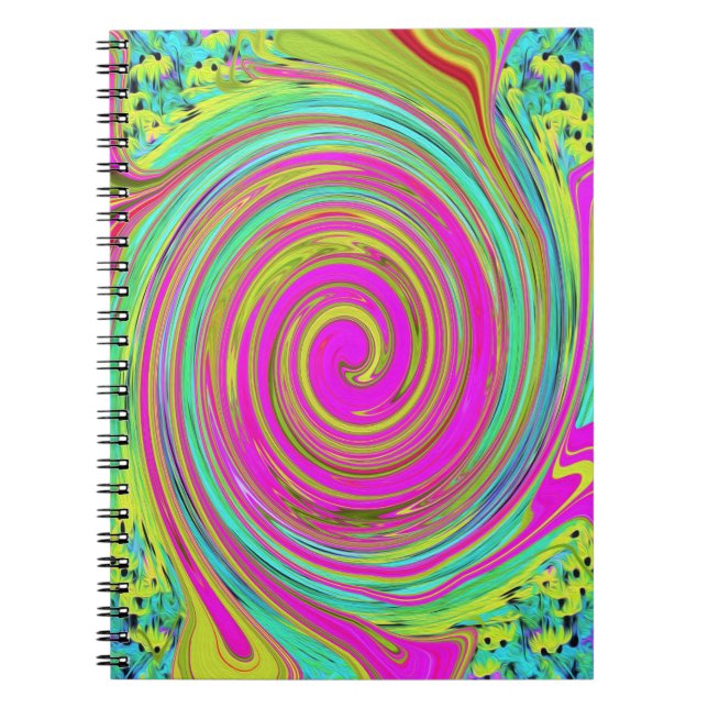 Caderno Espiral Abstrato cor-de-rosa e turquesa (Frente)