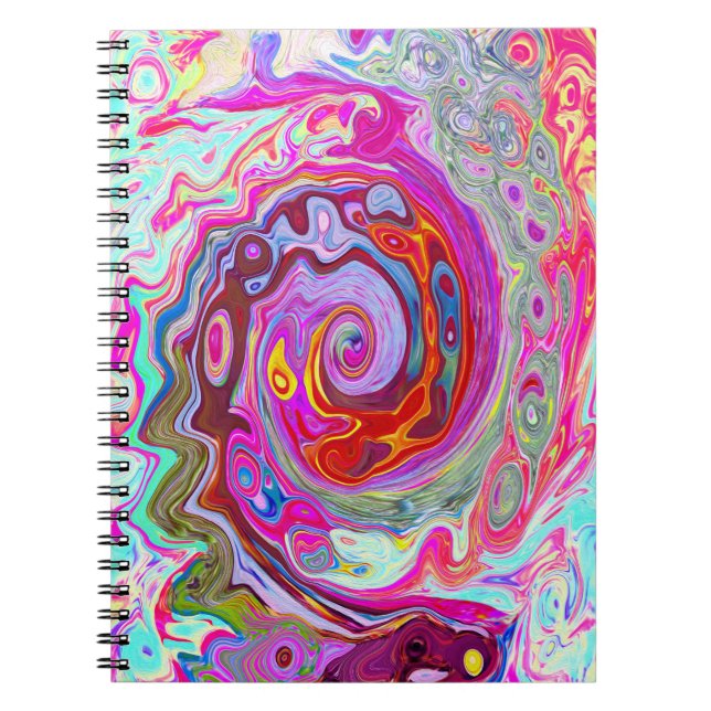 Caderno Espiral Abstrato da parte traseira do Groovy, rosa quente  (Frente)
