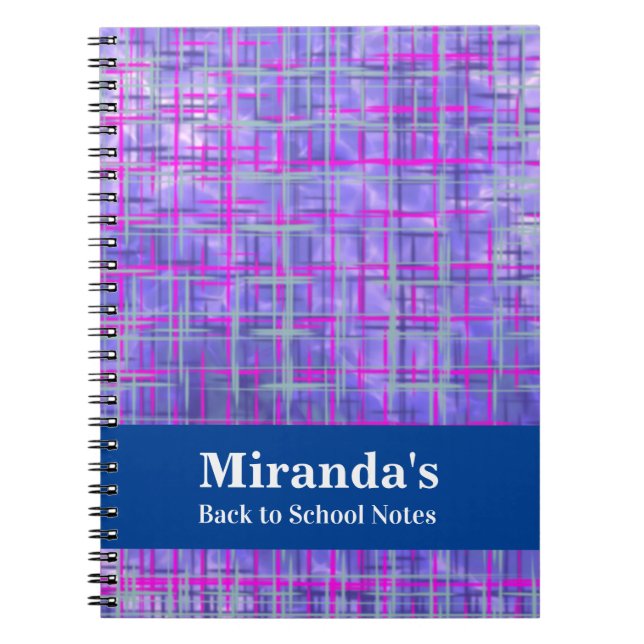 Caderno Espiral Abstrato das Linhas de Grade Rosa e Roxo Modernas (Frente)