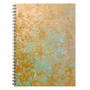 Caderno Espiral Abstrato de Álcool Patina Azul Dourado e Turquesa
