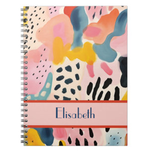 Caderno Espiral Abstrato de animal - Coloful retrô moderno