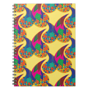 Caderno Espiral Abstrato de confete colorido Paisley Rainbow cai