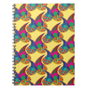 Caderno Espiral Abstrato de confete colorido Paisley Rainbow cai