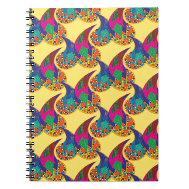 Caderno Espiral Abstrato de confete colorido Paisley Rainbow cai (Frente)