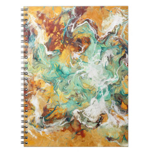 Caderno Espiral Abstrato de espiral âmbar branco-turquesa