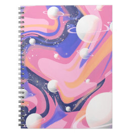 Caderno Espiral Abstrato de espiral espacial exterior rosa e roxa