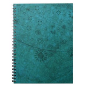 Caderno Espiral Abstrato de Flores e Borboletas Azuis do Oceano