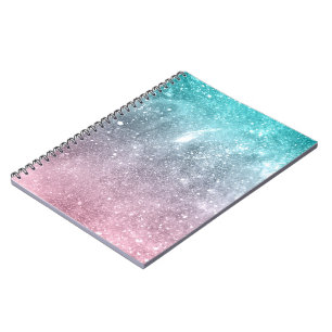 Caderno Espiral Abstrato de galáxia azul-aqua-rosa-ombre