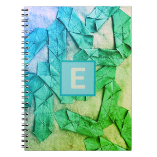 Caderno Espiral Abstrato de gradiente verde verde verde azul monog