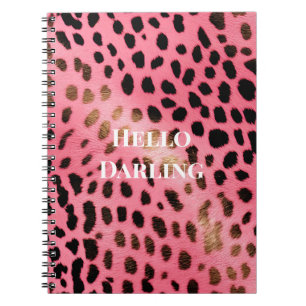 Caderno Espiral Abstrato de Impressão de Leopardo Preto Rosa