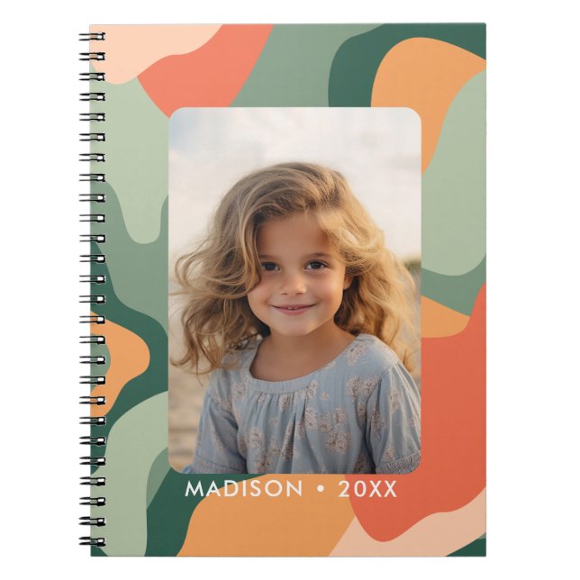 Caderno Espiral Abstrato de Linha Orgânica - 1 Foto Jade Tangerine (Frente)