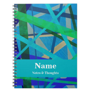 Caderno Espiral Abstrato de Linhas Azuis e Verdes Modernas
