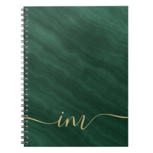 Caderno Espiral Abstrato de mármore verde moderno com Dourado -