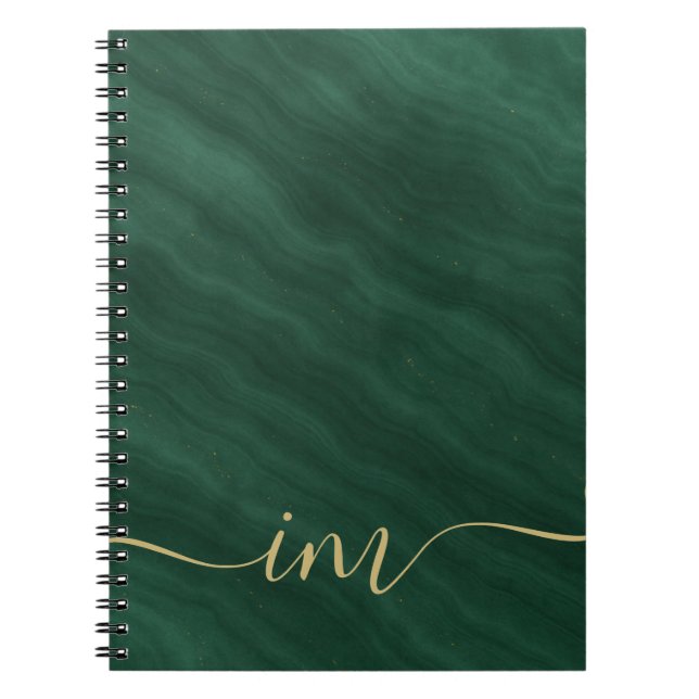 Caderno Espiral Abstrato de mármore verde moderno com Dourado - (Frente)