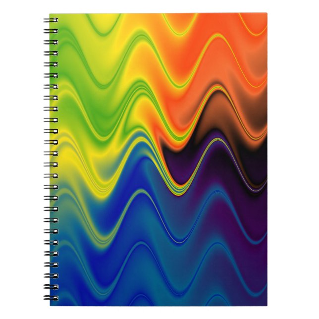Caderno Espiral Abstrato de multicores onduladas (Frente)