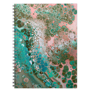 Caderno Espiral Abstrato de Pêssego e Turquesa Acrílica