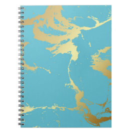 Caderno Espiral Abstrato de pintura acrílica em teal e em mármore