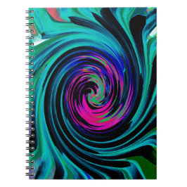 Caderno Espiral Abstrato de preto e turquesa Dramático