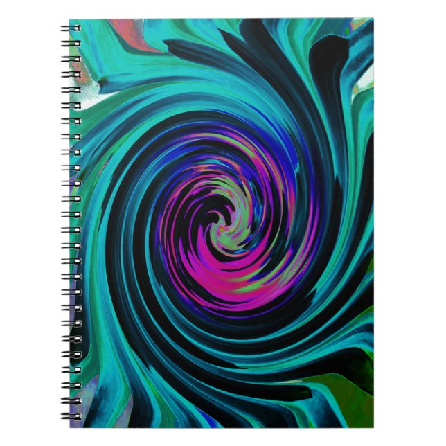 Caderno Espiral Abstrato de preto e turquesa Dramático (Frente)