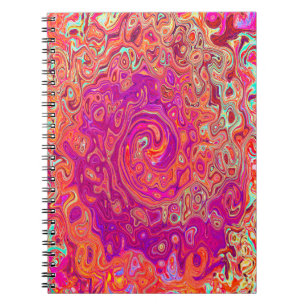 Caderno Espiral Abstrato de Retro Coral e espiral de mármore roxo