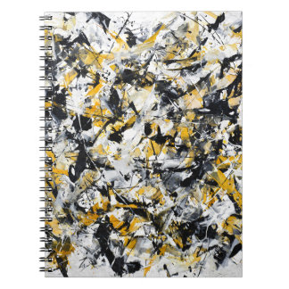 Caderno Espiral Abstrato de Tinta Preta Amarela Enérgica