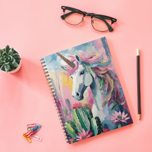 Caderno Espiral Abstrato de Whimsical Unicorn e Succults